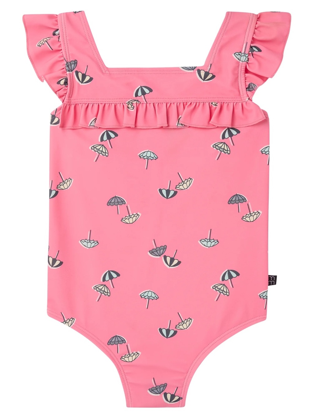 Girls One Piece Swimsuit • Coral Pink Umbrella Print • Size 18 M • NEW